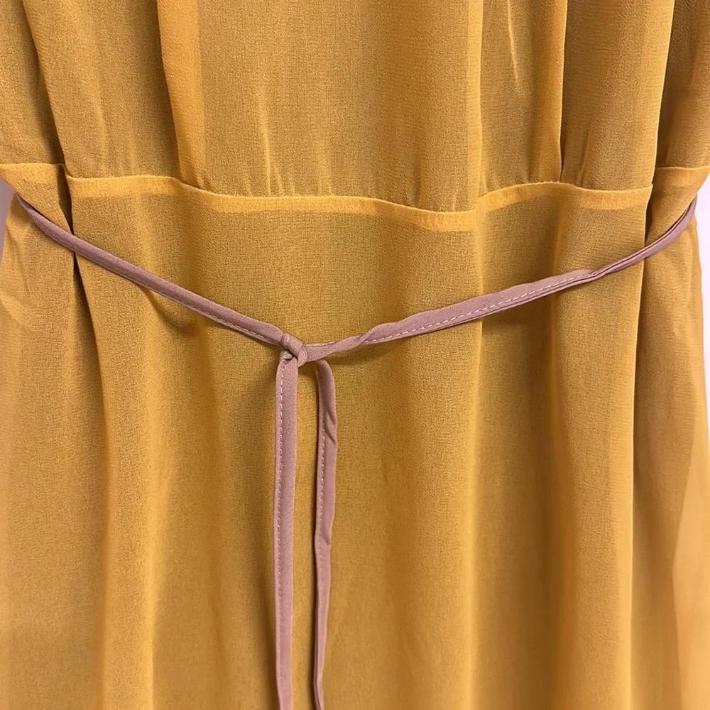 NWT Mustard & Black Lined dress with a double frill hemline & belt! UK L - Picture 7 of 13